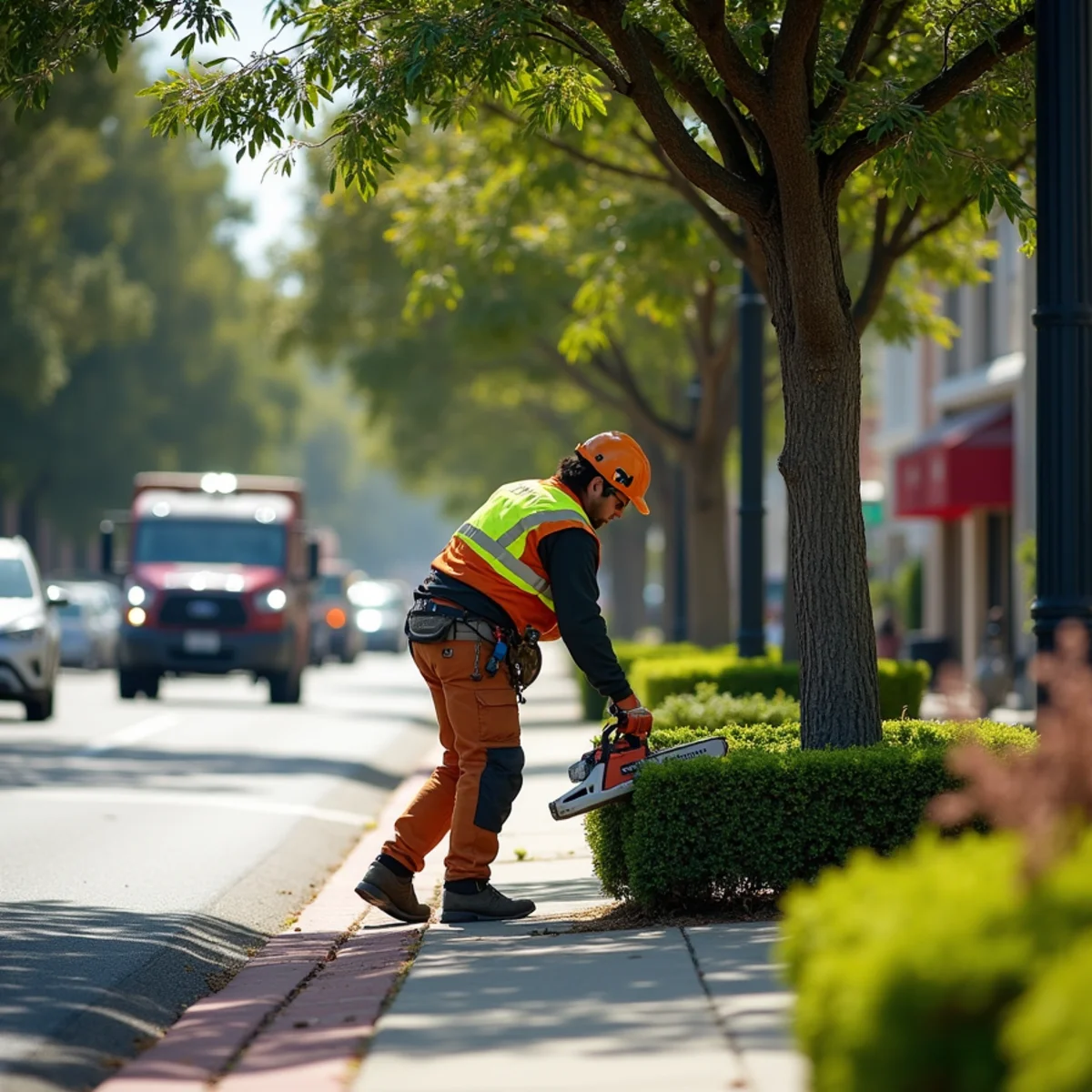 Commercial sightline pruning clearing business signs and security cameras