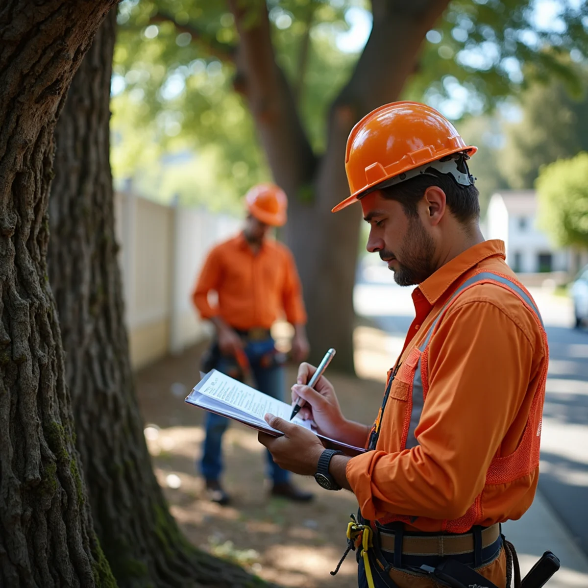 Arborist permit inspection documenting tree health and structural defects