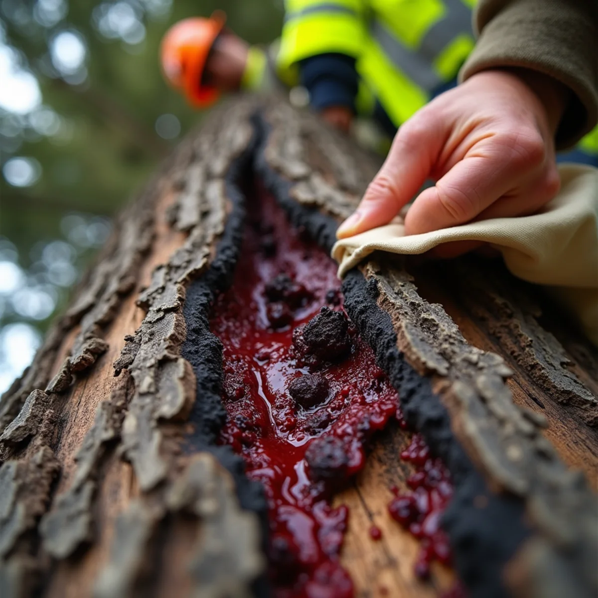 Bleeding bark canker symptom of Phytophthora ramorum pathogen