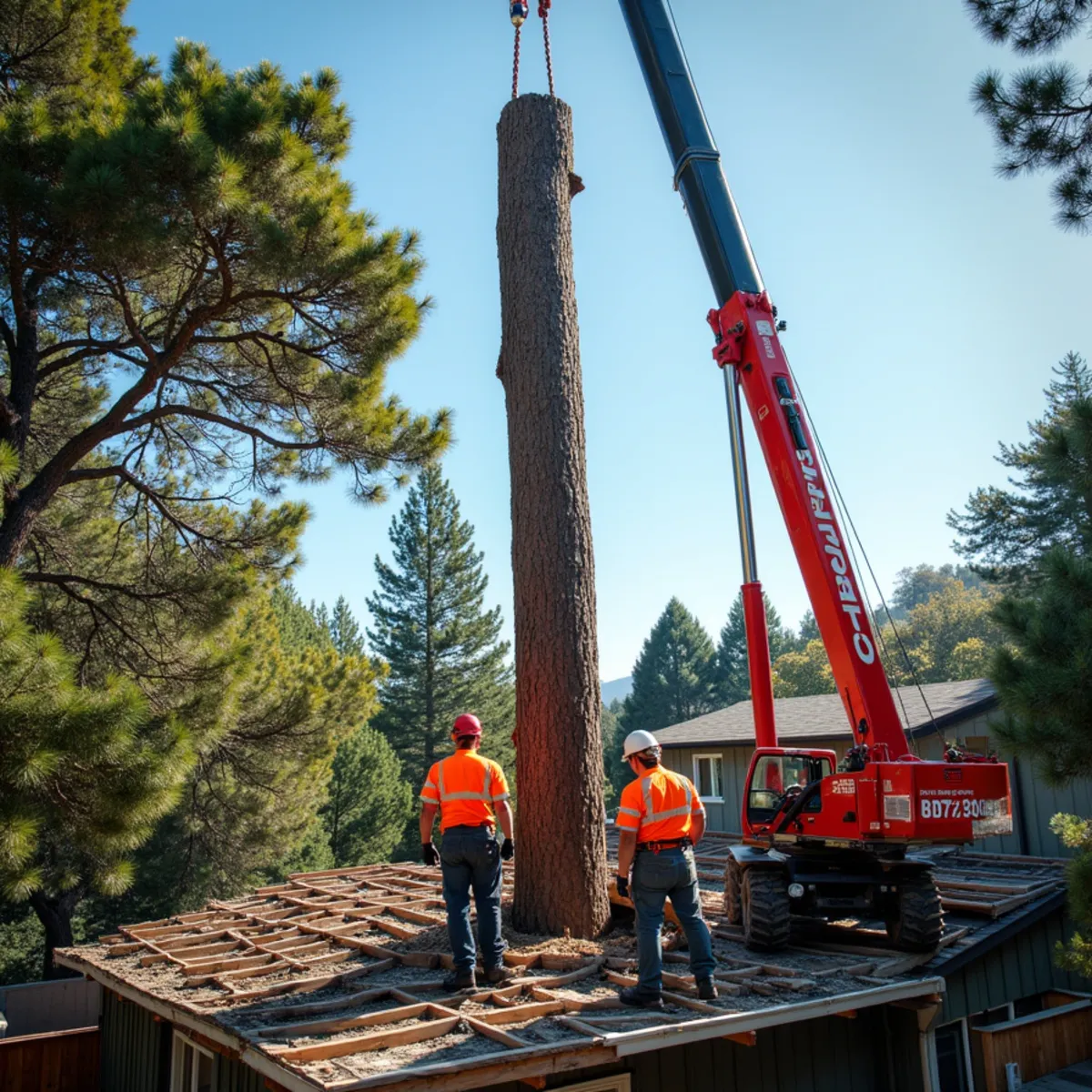Crane vertical timber extraction preventing secondary roof collapse