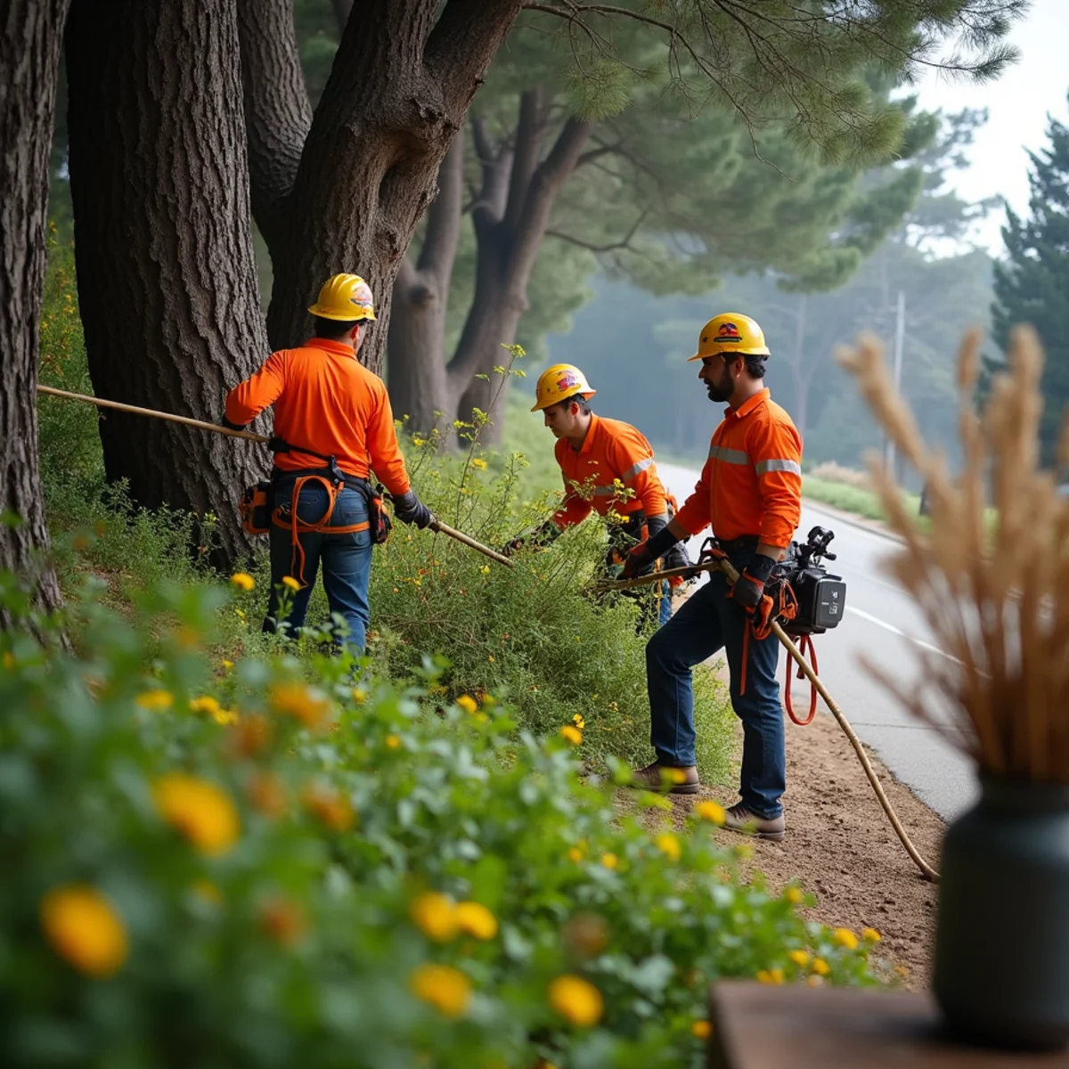 Zone 2 brush clearing and horizontal tree spacing on hillside parcel