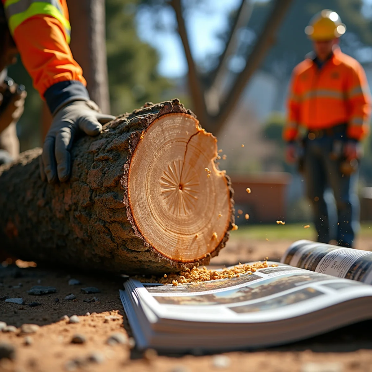 Controlled felling of trunk spar onto cushioned drop zone