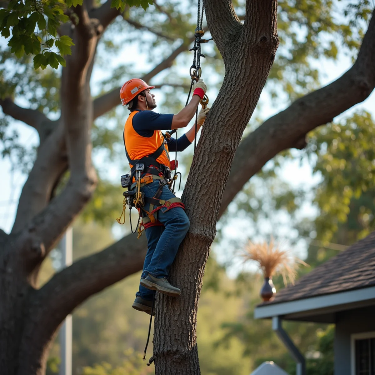 Downslope limb lowering and precision aerial rigging in Belmont