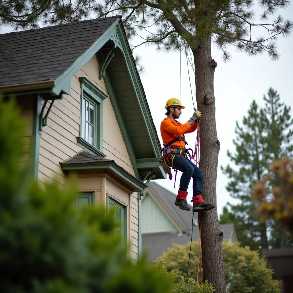 Controlled rigging protecting historic home architecture in Burlingame