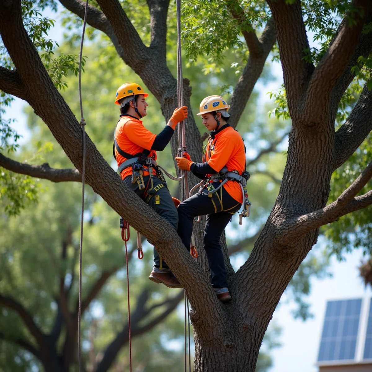 Precision pruning protecting rooftop solar panels in Cupertino