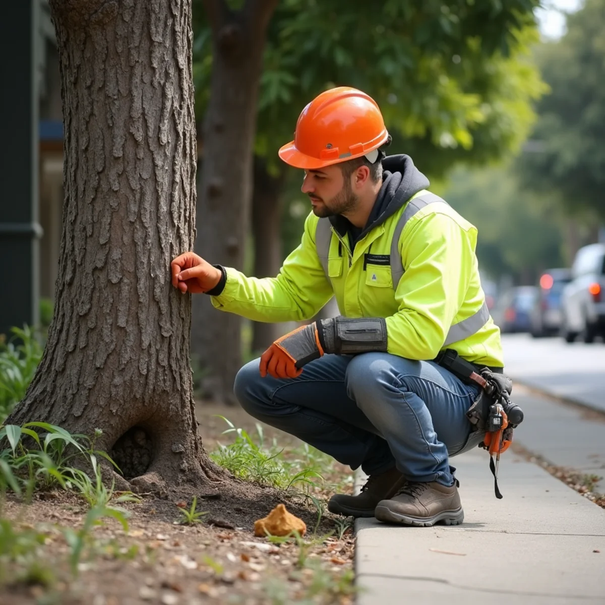 Sidewalk concrete root damage inspection in Daly City
