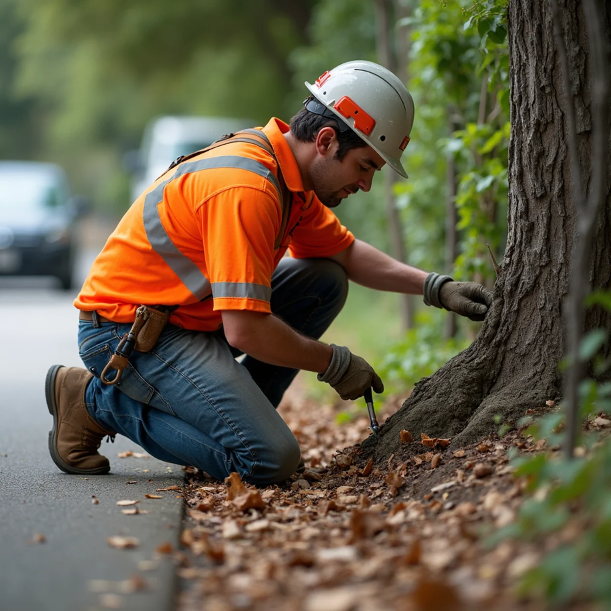 Property line tree inspection and root barrier consultation