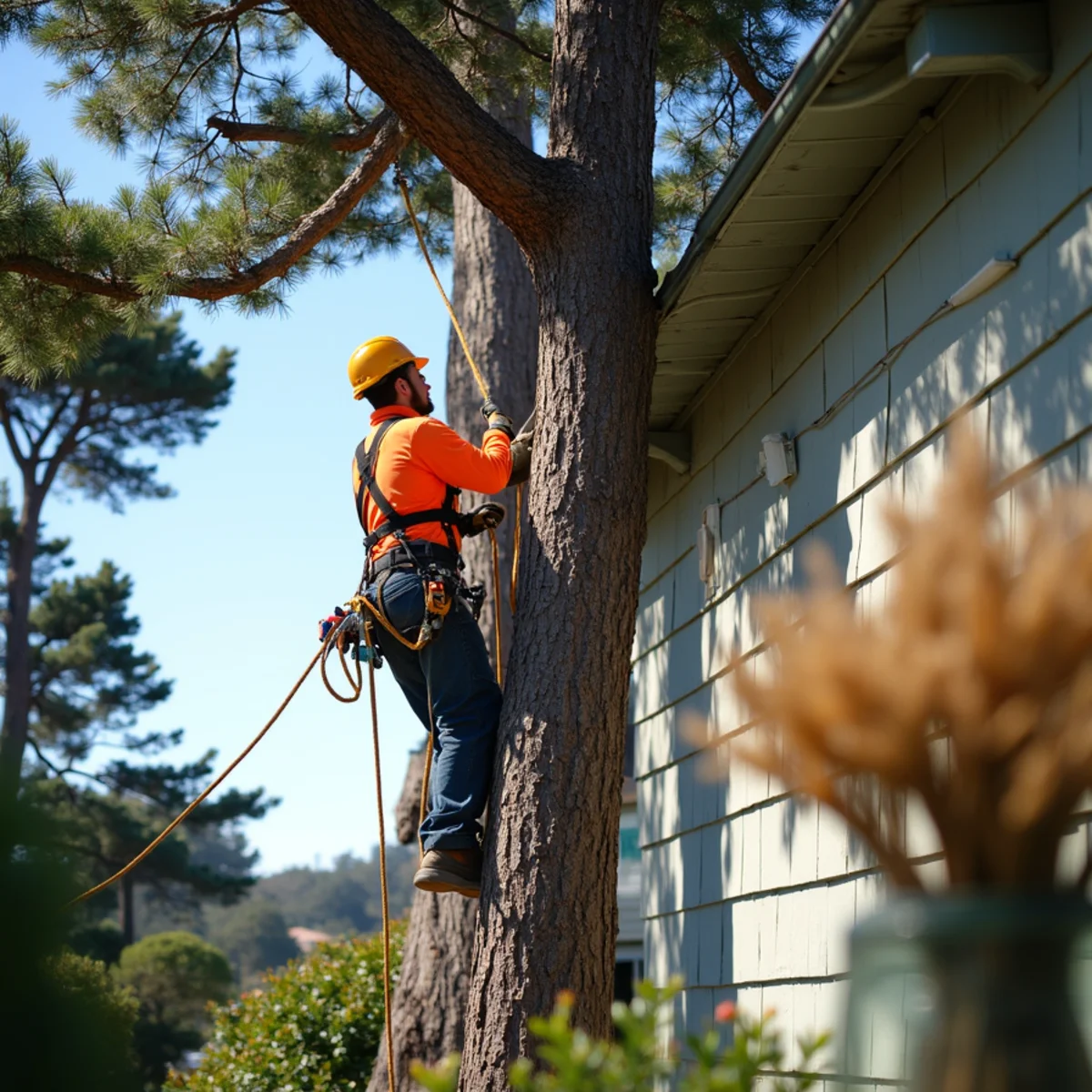 Storm hazard cypress limb removal near coastal Pacifica roof