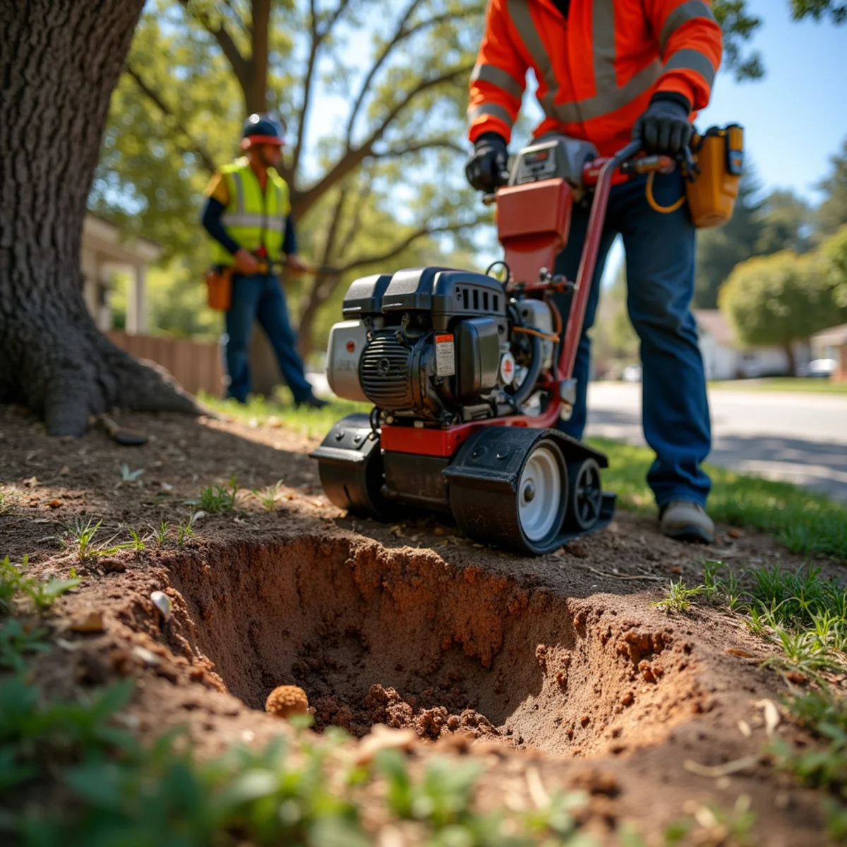 Below-grade stump grinding service across San Mateo County properties