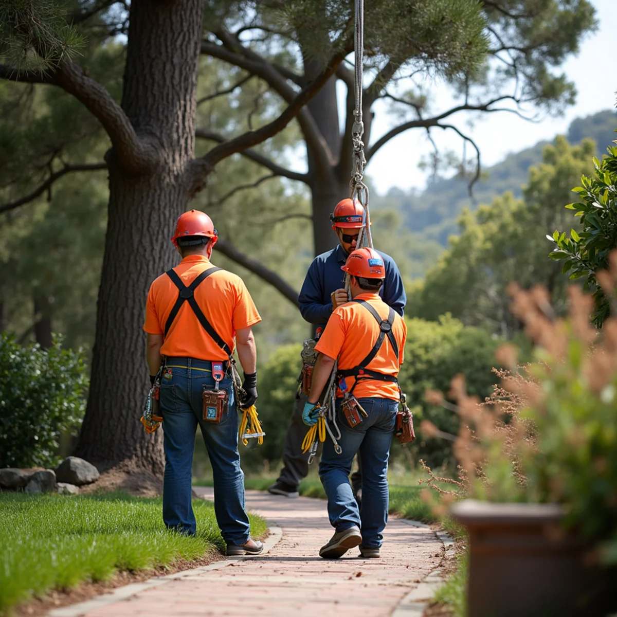 Controlled limb lowering over landscaped walkway at Stanford