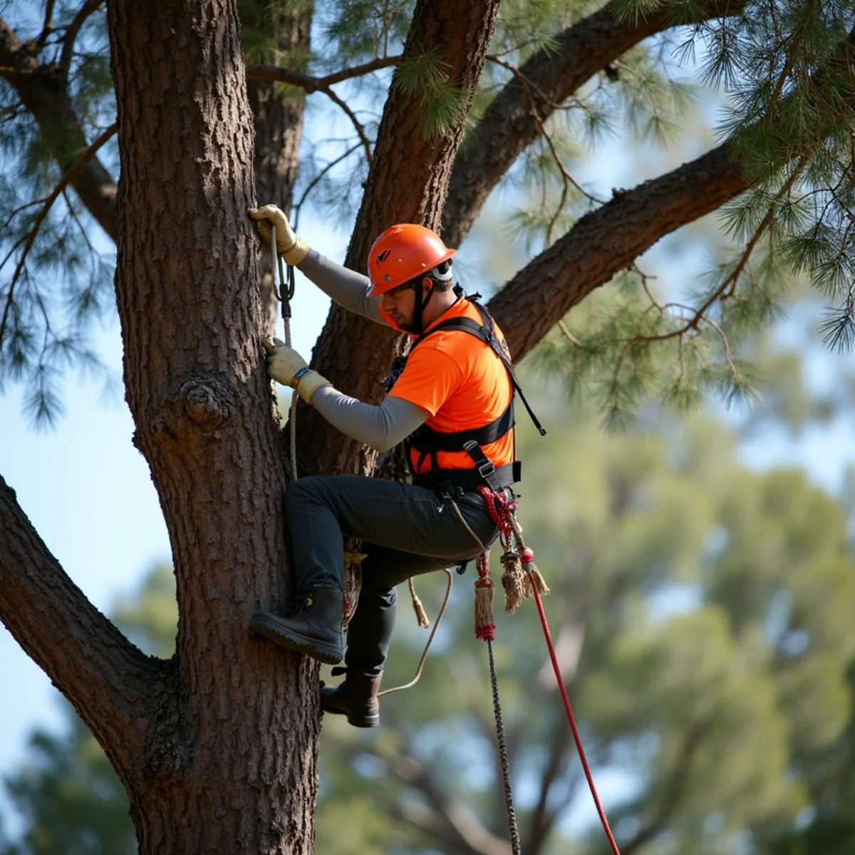 Pine crown thinning reducing wind resistance in Sunnyvale