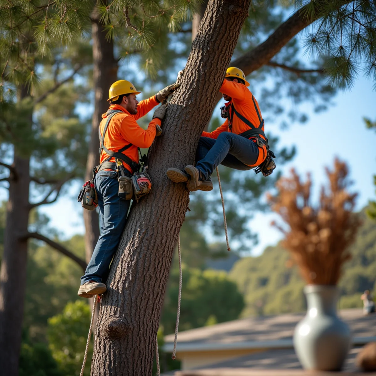 Dead evergreen removal and controlled rigging in rural Woodside