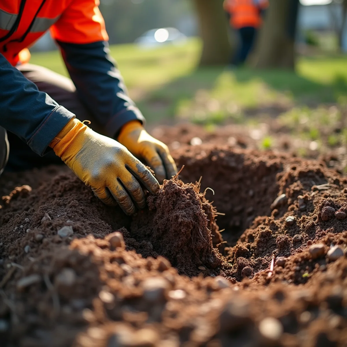 Mulch backfill and leveling over ground stump depression