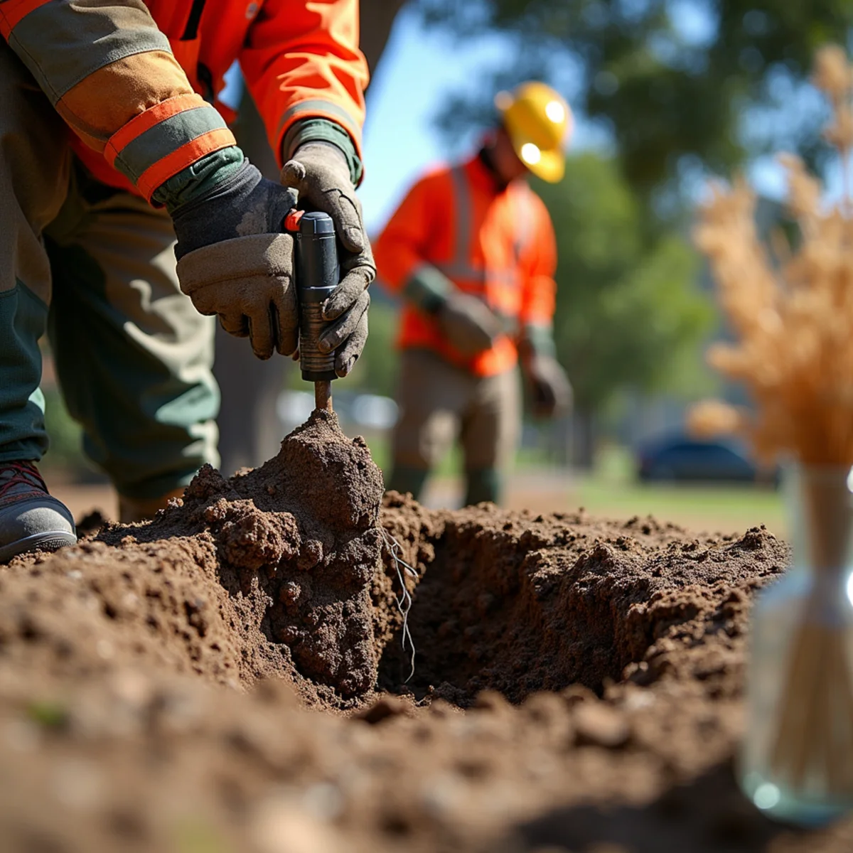 Pneumatic AirSpade root flare excavation removing girdling roots